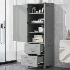 61.4" H Tall Bathroom Storage Cabinet, Modern Storage Cabinet with Two Storage and Adjustable Shelf - 1 of 4