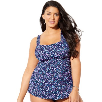 Swimsuits For All Women's Plus Size Tie-back Tankini Top, 14 - Speckle ...