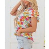 Amaryllis Women’s Retro Floral Print Ruffle Sleeve Smocked Neck Blouse Colorful Vintage-Inspired Top- Small ,Multicolored - 3 of 4