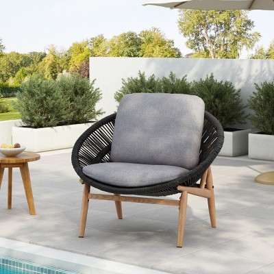 Outdoor Wicker Lounge Chairs with Cushions,Papasan Style Patio Chairs for Balcony or Poolside–Maison Boucle
