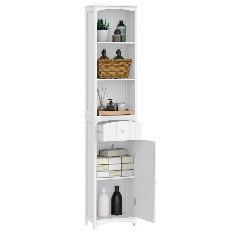 HOMCOM Bathroom Storage Cabinet, Free Standing Bath Storage Unit, Tall Linen Tower with 3-Tier Shelves and Drawer, 4 of 9