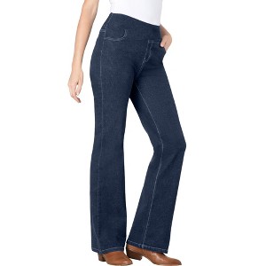 Woman Within Plus Size Petite Flex-Fit Pull-On Bootcut Denim Jean - 1 of 4