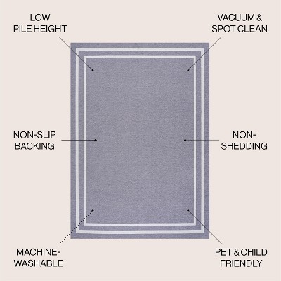 Gray and Cream Striped Chenille 9' x 12' Washable Area Rug