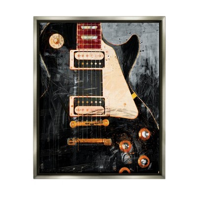 Stupell Industries Vintage Electric Guitar Music Notes Framed Floater Canvas Wall Art