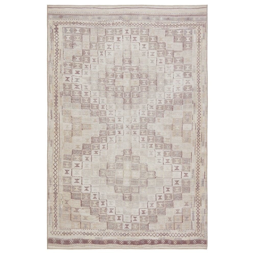 Photos - Doormat 2'6"x10' Kate Lester & Davina Geometric Runner Rug Beige/Burgundy - Jaipur