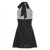 Clotth Women's Polka Dot Dress - Sleeveless Mini Wrap Dress, Halter Ruched Backless Dress, Sexy Party Dress, Black with Dots - 4 of 4