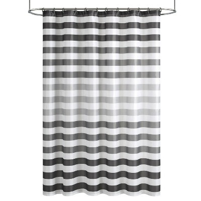 LunaLulinlk Ombre 15-Piece Stripe Polyester Shower Curtain Set, Gray