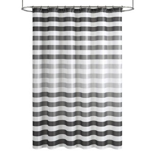 LunaLulinlk Ombre 15-Piece Stripe Polyester Shower Curtain Set, Gray - 1 of 4