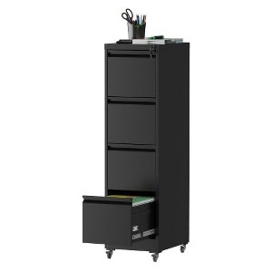 Munora - 4-Drawer Vertical File Cabinet with Lock & Wheels - Heavy Duty for A4/Letter/Legal Files - Black - 1 of 4