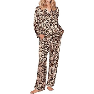 Ekouaer Silk Pajamas for Women Button Down Satin Pj Set Soft Long Sleeve 2 Piece Sleepwear Loungewear - 1 of 4