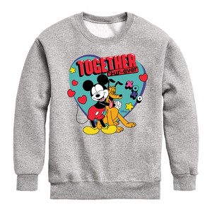 Boys' - Disney - Together Fur Ever Mickey Pluto Graphic Long Sleeve Fleece Sweatshirt - 1 of 4
