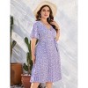 Plus Size Women's V-Neck Midi Dress - Short Sleeve, Wrap Waist with Belt, Flowy Pleated Skirt - 3 of 4