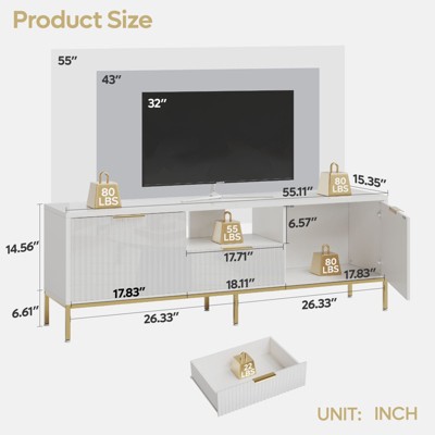 White and Gold 55 Inch TV Stand with Drawer and Cabinet