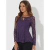 INSPIRE CHIC Women's Floral Lace Front Peplum Hem Keyhole Sheer Long Sleeve Blouse - 2 of 4