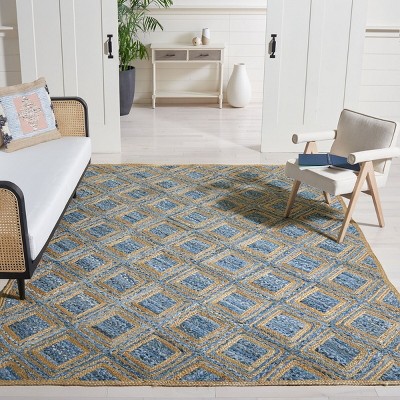Natural Blue Diamond Handmade Flat Woven 9' x 12' Rug