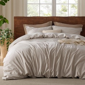 100% Washed Cotton Duvet Cover Minimalist Cotton Duvet Cover for All Seasons GentleSoft™ Plain Simple Bedding Set - 1 of 4