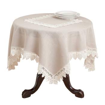 Saro Lifestyle Lace Trimmed Table Topper, Taupe, 54" x 54"