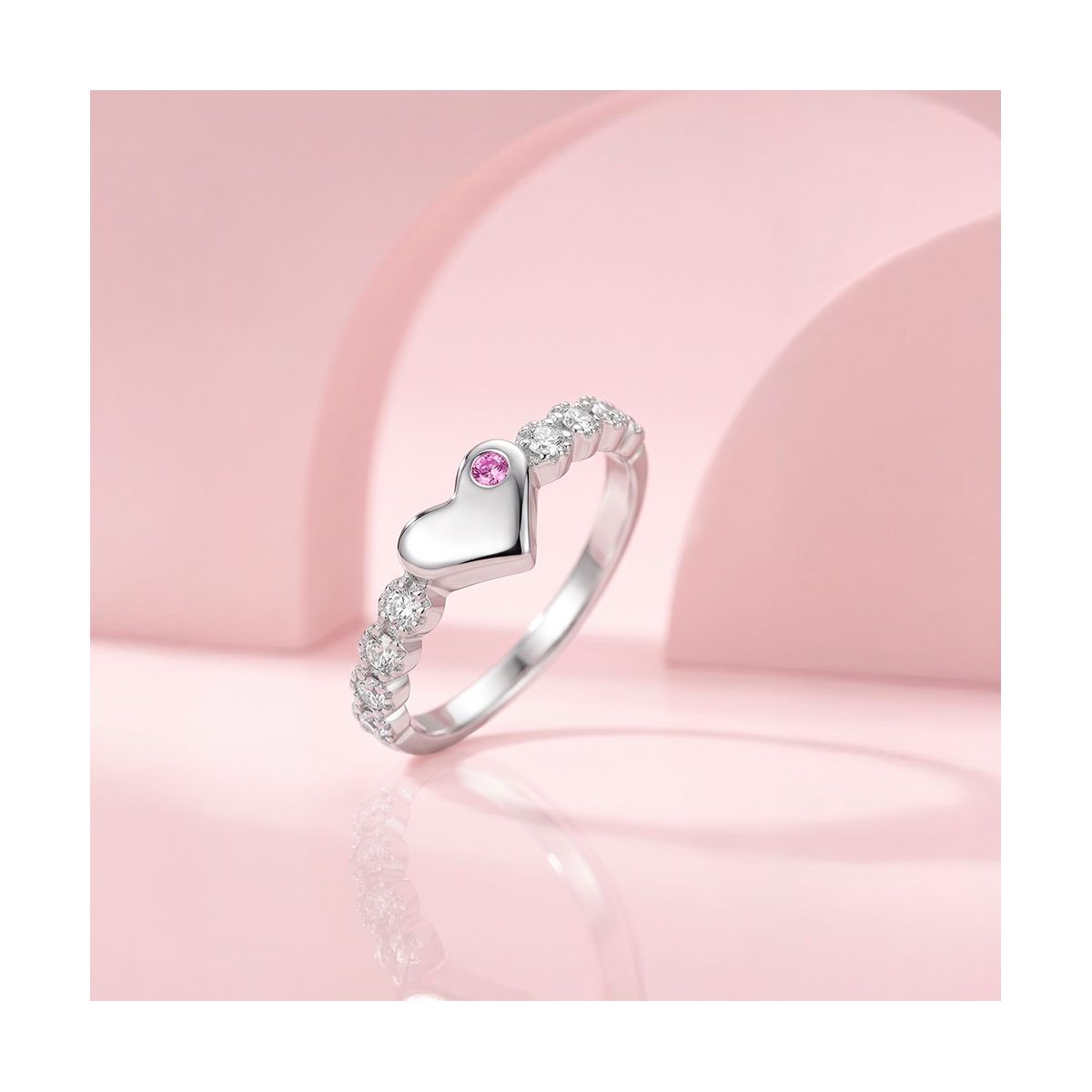 Girl's Heart & CZ Band Sterling Silver Ring - In Season Jewelry - thumbnail 5