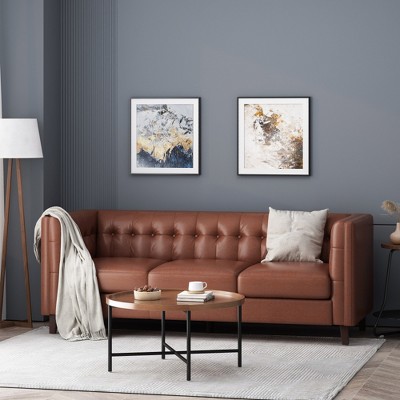 SKRAN Comfy 3-seat Sofa with Tufted Back , Modern for Living Room  for Apartment,Light Brown PU