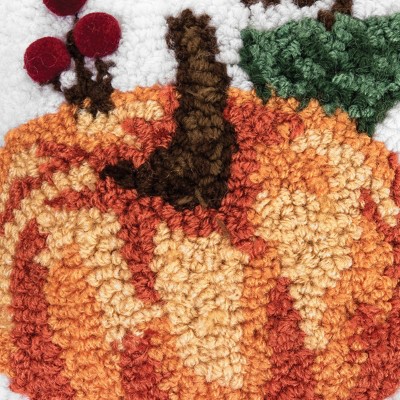 Small Square Pumpkin Hooked Thanksgiving Accent Pillow