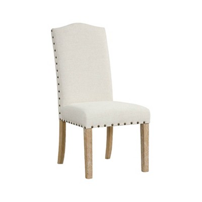 Ivory Upholstered Parsons Side Chair with Nailhead Trim, Set of 2