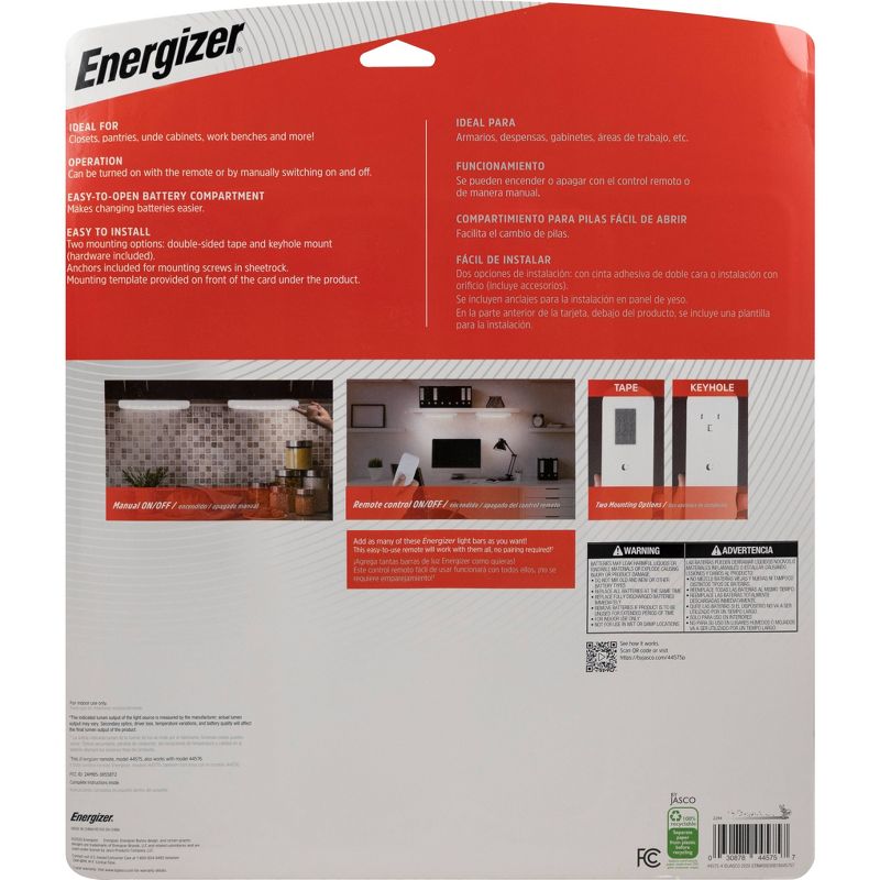 Energizer 10&#34; 3pk 70 Lumens LED Cabinet Lights Bar with Remote White, 5 of 10