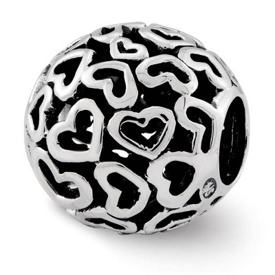 Black Bow Jewelry Bali Open Hearts Bead Charm in Antiqued Sterling Silver
