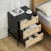 Rattan Nightstand, 3 Rattan Drawers Storage, Black Night Table, Bedside Cabinet with Shelves for Bedroom Living Room - 4 of 4