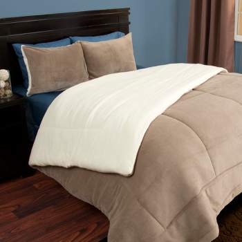 Hastings Home 3-Piece Faux Shearling/Fleece Comforter Set - King - Taupe