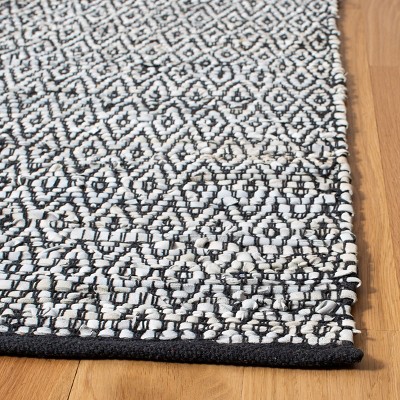 Handmade Light Gray and Black Leather Square Rug