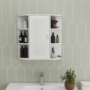 HDZNVF Wall Mounted Bathroom Cabinet with Mirror Door, 6 Open Shelves, 3 Adjustable Shelves - 1 of 4