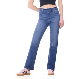 Rekkuna Women's Stretch Straight Leg Jeans – Mid-Rise Pull-On Shaping Denim with Elastic Waistband and 5-Pocket Design - 1 of 4