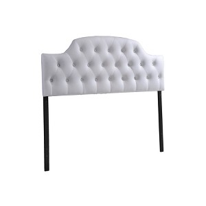 Queen Morris Modern And Contemporary Faux Leather Upholstered Button-Tufted Scalloped Headboard White - Baxton Studio: Curved, Adjustable - 1 of 2
