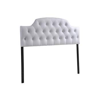 Queen Morris Modern And Contemporary Faux Leather Upholstered Button-Tufted Scalloped Headboard White - Baxton Studio
