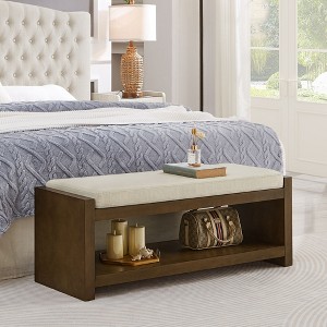 PAGED Storage Shoe Bench with Lower Shelf Shoe Rack, Modern Entryway Bench with Removable Cushion for Family Room, Entryway - 1 of 4