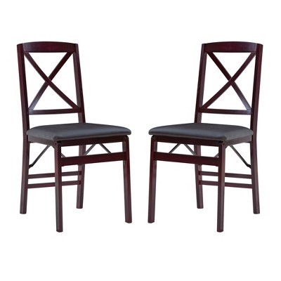 Set of 2 Triena X Back Folding Chair Upholstered Seat Espresso - Linon