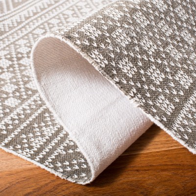 Grey and Ivory Floral Cotton Flat Woven Runner Rug