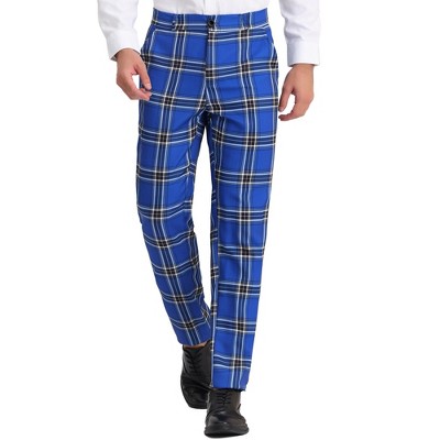 INSPIRE CHIC Men's Casual Flat Front Stretch Business Plaid Pattern Pants