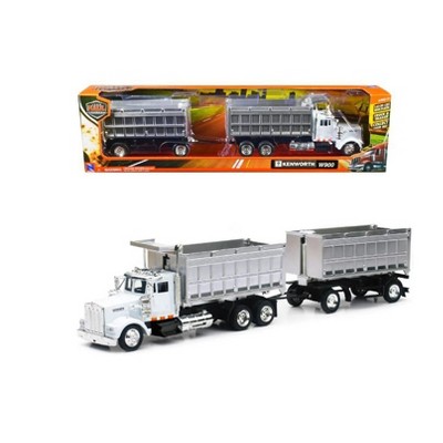New Ray Kenworth W900 Dump Truck with Twin Dump Body White and Chrome "Long Haul Trucker" Series 1/43 Diecast