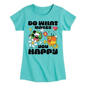 Girls' - Disney - Mickey and Pluto Do What Makes You Happy Fitted Short Sleeve Graphic T-Shirt - 1 of 4