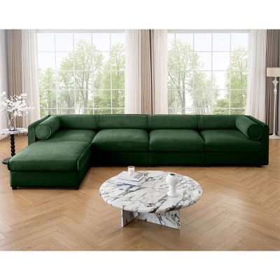DOMETOUR Modular 4-Seat L-Shaped Sectional Sofa with Storage, Cylindrical Backrest, Deep Seating, Durable, Green