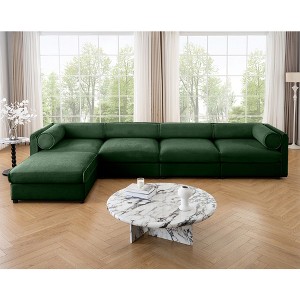 DOMETOUR Modular 4-Seat L-Shaped Sectional Sofa with Storage, Cylindrical Backrest, Deep Seating, Durable, Green - 1 of 4