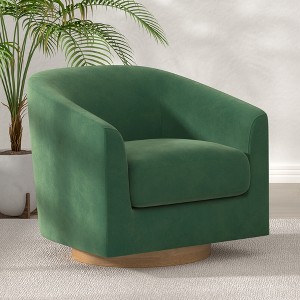 Vipbear Swivel Accent Cahir,Upholstered Modern Barrel-Curved Arm,LinenComfty Sofa Solid Wood Base Reading Bedroom,Club Living Room Chair - 1 of 4
