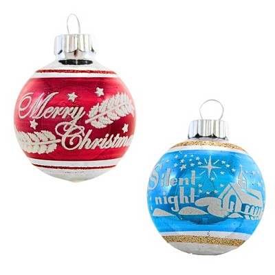 Christopher Radko 2.0 Inch Vintage Flocked Ornament Set Patterns Glitter Scenes Tree Ornament Sets