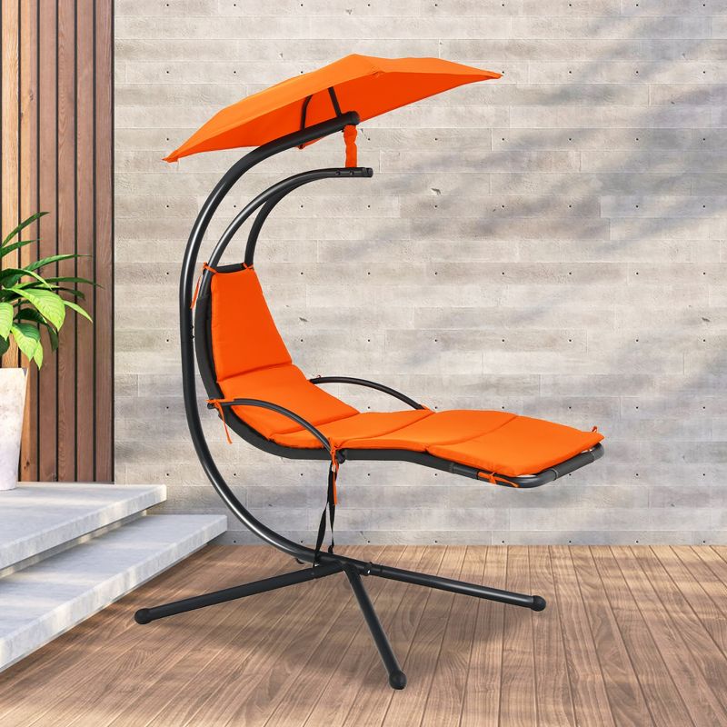 Costway Patio Hanging Hammock Chaise Lounge Chair with Canopy Cushion Turquoise\Beige\Gray\Orange, 4 of 11
