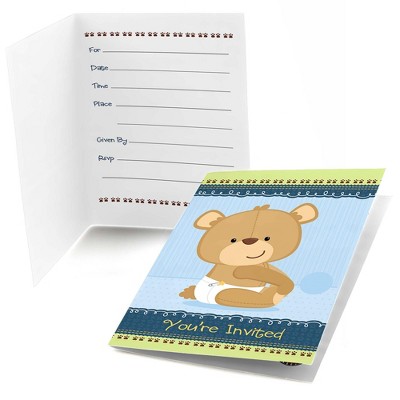 Big Dot of Happiness Baby Boy Teddy Bear - Fill In Baby Shower Invitations (8 count)