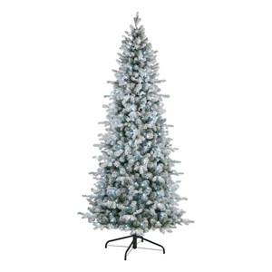 National Tree Company Pre-lit Feel Real Slim Snowy Comet Artificial Christmas Tree with White LED Lights - 1 of 3