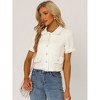 INSPIRE CHIC Women's Tweed Cropped Length Summer Short Sleeve Shirt with Tassel - 2 of 4
