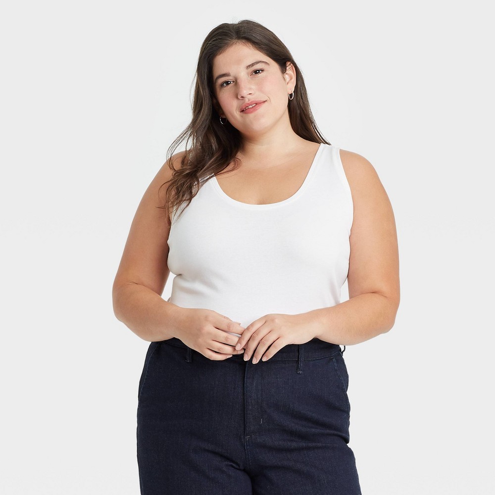 Size 1X Women's Plus Size Slim Fit Tank Top - Ava & Viv White 