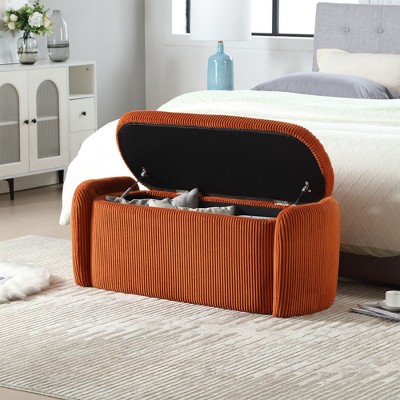 NicBex Oval Corduroy Storage Ottoman Bench,Upholstered Storage Ottoman with Safety Hinge,Modern Storage Bench for Living Room,Bedroom,Orange